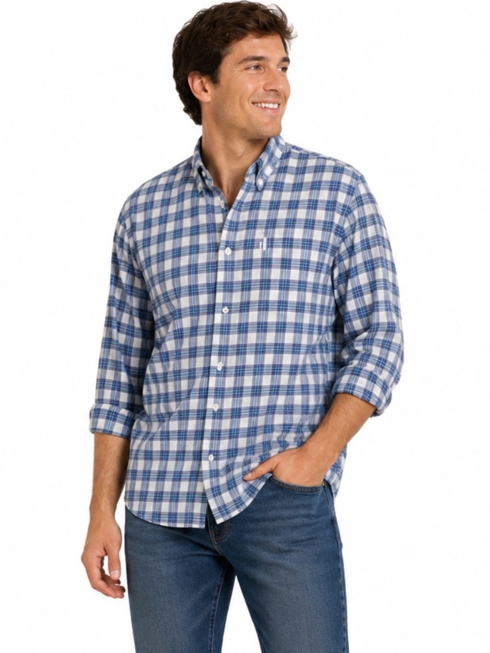 Johnnie-O Hanging Out Button Down Dress Shirt XXL Blue Plaid Business Casual